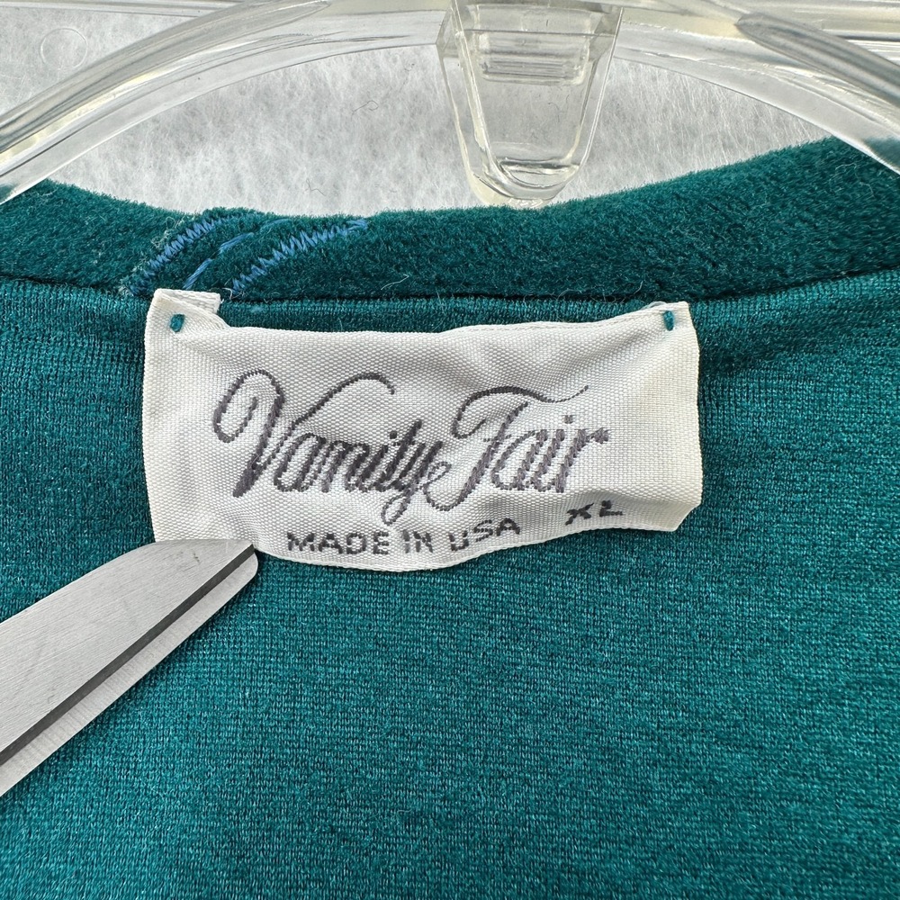 VTG Vanity Fair Velvet Nightgown POCKETS House Coat Snap Front Dress Green XL - Picture 9 of 12
